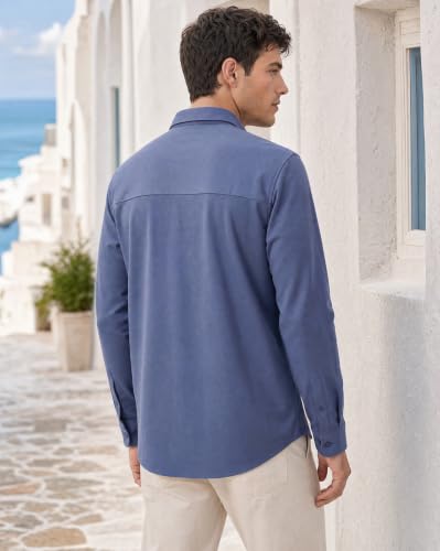 Image of Nobero Everyday Comfort Shirt for Men | Cotton Shirts for Men in 205 GSM Plated Interlock | Stand Collar | Regular Fit | Full Sleeve