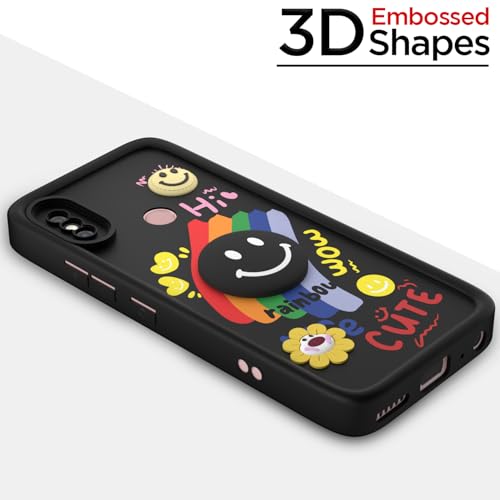 Image of Pikkme Back Cover for Redmi Note 5 Pro | Soft Silicone| Cute Rainbow Smile & 3D Cartoon Flower Design | Shockproof Raised Camera Protection Bumper Case (Black)