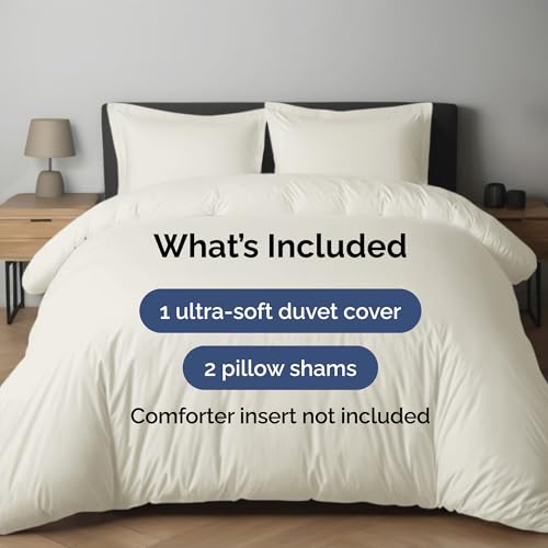 Image of Duvet Cover Queen Size Set - Extra Soft Queen Duvet Cover 90 inch x 90 inch with 2 Pillow Shams for Women, Men, Kids & Teens - Hotel Luxury, Easy-Care w / Zipper Closures & Ties - Comfy and Breathable (Ivory)