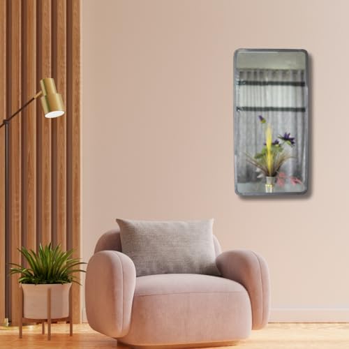 Image of Modern Elegance Rectangular Wall-Mounted Mirror Metal Framed Wall Mirror Bathroom Mirror Living Room Mirror Home Decor Mirror 18 x 36 Inches Antique Silver MF 97