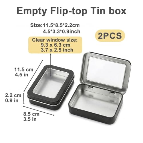Image of HASTHIP 2 Pack Small Metal Tin Box with Clear Lid Hinged Storage Container for Crafts Traveling Small Items Organizer