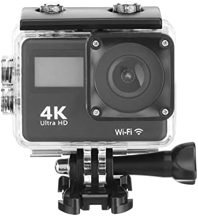 Action Camera 4K Ultra HD Action Camera Touch Double LCD WiFi 16MP 170D 30m Go Waterproof Pro Sport DV Helmet Video Camera with Remote Control Vlogging Camera (Black Camera Add 32GB Card)