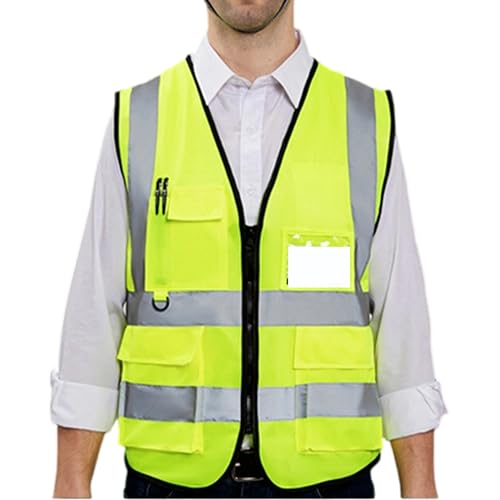 Throohills Coletes de segurança com bolso de malha respirável refletiva de alta visibilidade com zíp