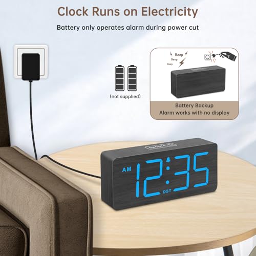 Image of DreamSky Wooden Digital Alarm Clock for Bedroom with Large Numbers | Desk Clocks for Living Room, Dimmer, Loud Alarm for Heavy Sleepers with Volume Control, DST, Office Wood Decor (Plug-in)