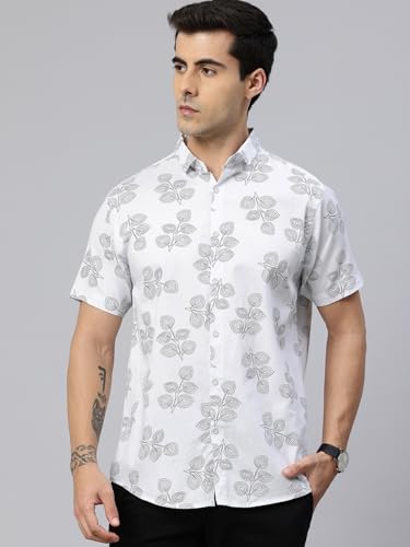 Image of Majestic Man Slim Fit Floral Printed Pure Cotton Casual Half Sleeve Shirt