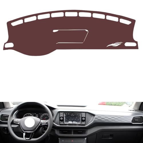 Leather Dash Board Cover mat Compatible with VW T-Cross ,Anti-Glare and dust Protector(Brown)