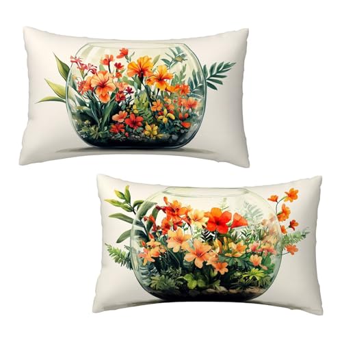 Funda Cojin 40x80 cm Planta Fundas Cojines Sofa Floral Juego de 2, Rectangular Terciopelo Fundas de Cojines con Cremallera Oculta Suave y Transpirables Sofa Decorativa Regalos para Mujer Decor S-2