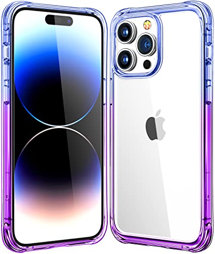Mkeke for iPhone 14 Pro Max Case Clear, Not Yellowing Phone Case for iPhone 14 Pro Max Clear with Slim Protective Cover & Shockproof Bumper Purple Blue 2022