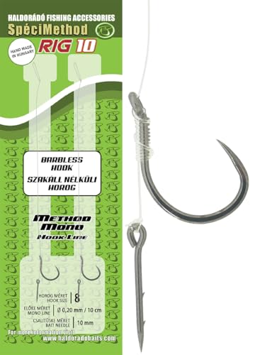 Haldorado SpéciMethod Rig10 Haken ohne Widerhaken, 0,20 mm Monoschnur, 10 cm Länge, 2 Stück Haldorado SpéciMethod Rig10 Haken ohne Widerhaken, 0,20 mm Monoschnur, 10 cm Länge, 2 Stück