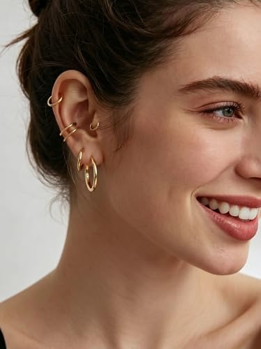 Image of ChicSilver 925 Sterling Silver Huggie Hoop Earrings Small Hoop Earrings for Women Hypoallergenic Silver Huggie Earring Cartilage Earrings for Women (6 /8 /10 /12 /14 /16 /18 /20MM)