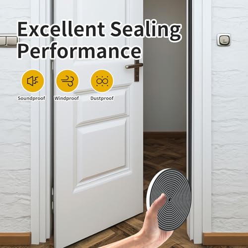 Image of Weather Stripping Door Seal Strip for Doors,1 /4 in x 1 /16 in x 66Ft | Door Insulation for Winter,Insulation Tape Roll for Insulating Door Frame,Window,Air Conditioner,Black