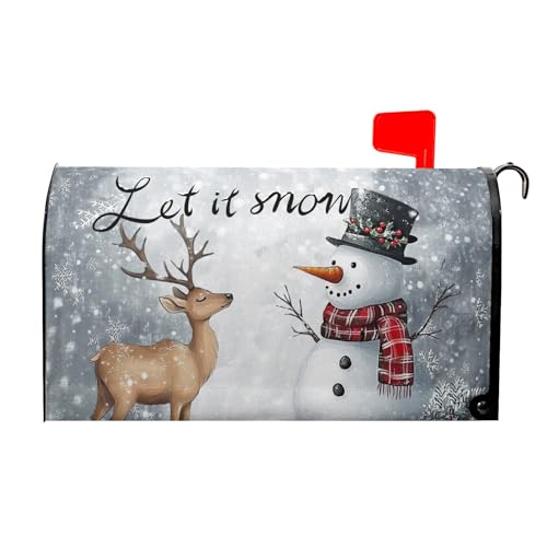 Image of Winter Snowman Deer Mailbox Cover Magnetic Standard Size 21 inchx18 inch Christmas Snowflake Cardinal Decorative Mailbox Covers Winter Holiday Mailbox Wraps Post Letter Box Cover for Home Garden Yard