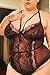 Plus Size Lingerie for Women - Sexy Strappy Harness Top Eyelash Lace Bodysuit Naughty Bottom Mesh Teddy Outfit(663a,Black,2XL)