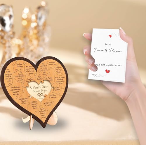 UKMZUII 3 Year Anniversary Wooden Gifts For Him Her Boyfriend Girlfriend, 3rd Anniversary Romantic Wedding Gift For Husband Wife,Valentines Day Dating Gifts Wood Heart Puzzle by UKMZUII - Image 7