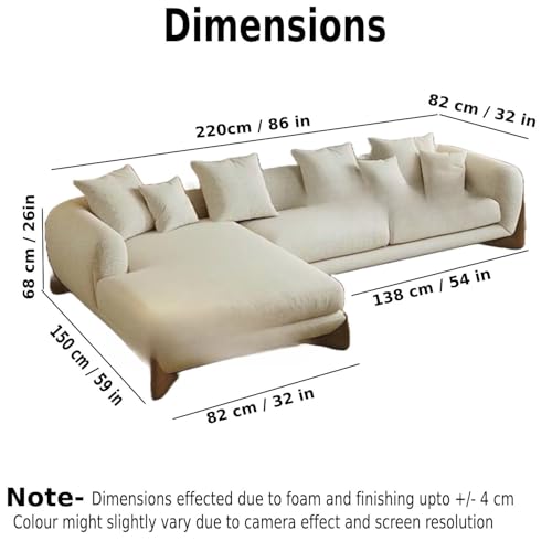 Image of Boucle Fabric Modern Design Sofa with Pillow or Strong Woden Legs Best for Living Room, Halways, Garden (4 Seater Sectional RHS)