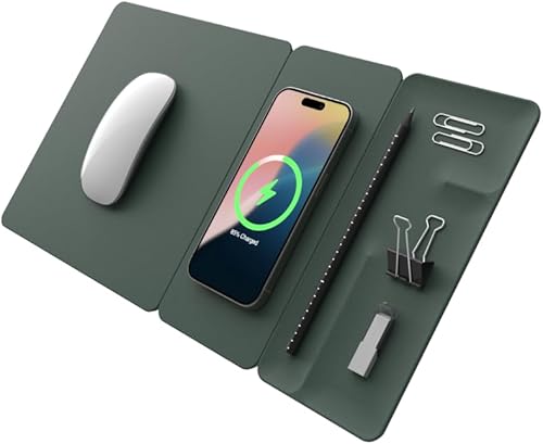POUT H3 SplitMax - Alfombrilla de mouse de carga inalámbrica 3 en 1, cargador Qi rápido, alfombrilla para mouse y organizador de bandeja magnética,
