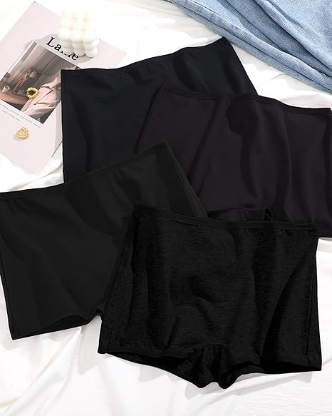 Image of LOURYN KOULYN Boy Shorts Underwear for Women Cotton Panties Mid Rise Undies Full Coverage Boxers Briefs Boyshort 4 Pack S-XXL