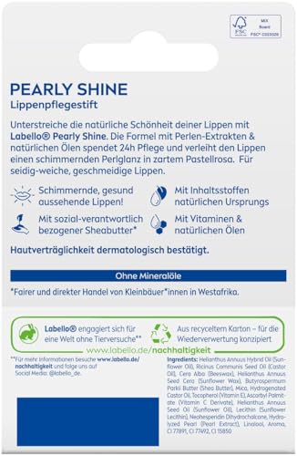 Labello Pearly Shine Lippenpflegestift, Lippenpflege mit schimmerndem Perlglanz für 24h Feuchtigkeit, pflegender Lippenbalsam mit Sheabutter und natürlichen Ölen (4,8 g)