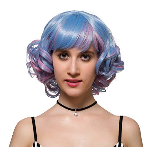 ATAYOU-WIG Nueva peluca cosplay de las mujeres onduladas cortas populares (Azul)