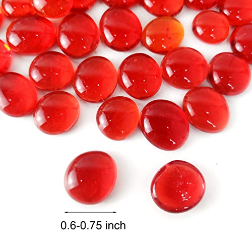 Image of Filler Red Flat Marbles,Glass Gems (1 Pound Approx 100) Table Scatter,Vase, DIY Crafts,1LB | Vase Filler,Wedding Party Centerpieces,Aquarium Fish Tank Rocks,Home Accents Floral Display,Crafts Mosaics,90-100 PCS