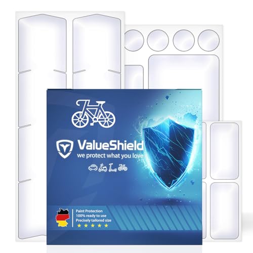 Fahrrad Lackschutzfolie – 24-teiliges Set für Mountainbike, MTB, Lastenrad, Cargorad & E-Bike – Kratzschutz selbstklebend für Rahmen, Gabel, Strebe, gegen Steinschlag & Kratzer [Transparent-Hochglanz]
