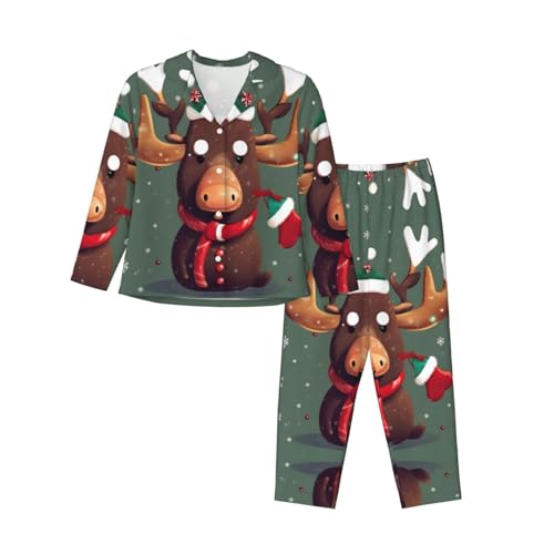 Pyjama de Noël femme EdWal ensemble imprimé élan manches longues et pantalon confortable