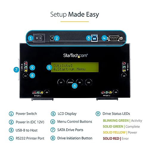 Image of StarTech.com 4 Bay SSD /HDD Hard Drive Eraser, 2.5 /3.5 inch SATA, Hostless Standalone Secure Erase, Disk Sanitizer, Hardware Wiper Erasing Tool, 9 Modes, RS232 Printer Port, NIST /DOD, LCD, TAA (SATERASER4)