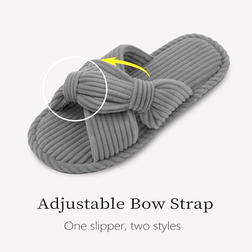Image of IPSAE House Slippers for Woman Memory Foam Open Toe Slippers Corduroy Cross Bow Womens Slipper Slides Comfy Indoor Bedroom Slip On Shoes