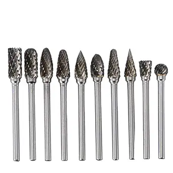 Generic 10Pcs 1/8 inch Shank Tungsten Carbide Rotary Burr Drill Bits Set Wood Stone Metal Root Carving Milling Cutter Power Tools, Round