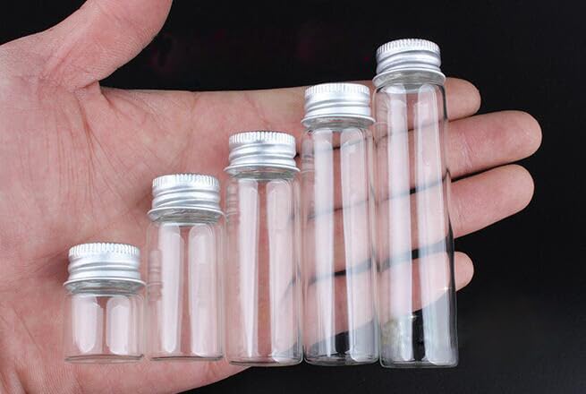Upstore 12Pcs 10ml Clear Glass Bottles Jars With Screw Aluminum Cap Empty Glass Tiny Jars Small Containers Message Sample Bottle for Essential Oil Powders Art Craft Decor Wedding Favors - Image 4