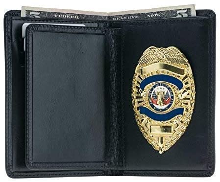 Law Enforcement Badge Wallet, All Leather, Fits Any Shape Badge with Pin Back, Black Croc Leather4