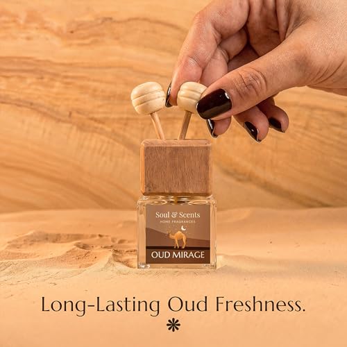 Image of Soul & Scents 16ml Luxury Car Perfumes Agarwood | Oud Mirage | 2-in-1 Hanging Pod & AC Vent Air Freshener | Premium Wooden Car Fragrance Accessory | Long Lasting Odour Eliminator | Pack of 2