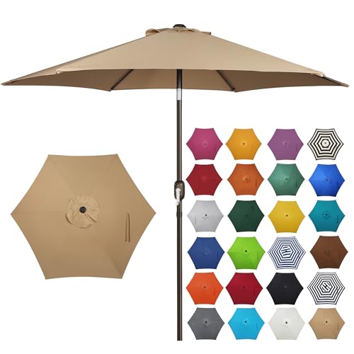 Blissun 7.5 ft Patio Umbrella, Yard Umbrella, Outdoor Market Umbrella with Push Button Tilt Crank (Tan)