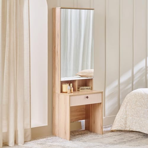 Image of Home Centre | Lexus Dresser Mirror with Drawer Storage | Engineered Wood | Brown | 1 Year Warranty