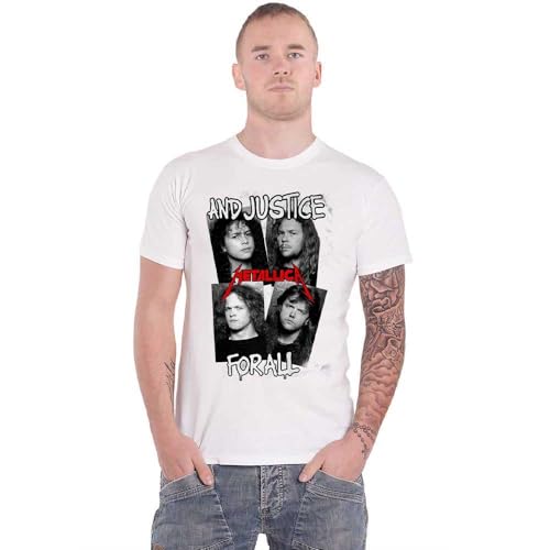 PlasticHead Metallica   Faces First Four Albums Camiseta (Blanco) Unisex Manga Corta, blanco, 60