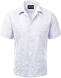Platoon Guayabera Short Sleeve Mens Cuban Shirt Wedding Cigar Beach Bartender (XL, White)
