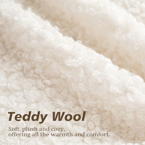 Image of Foindtower Set of 2 Curly Teddy Wool Faux Fur Pillow Covers Decorative Boucle Textured Lumbar Throw Pillow Oblong Accent Pillowcases Sheepskin Cushion Case for for Chair and Couch 12 inchx20 inch White