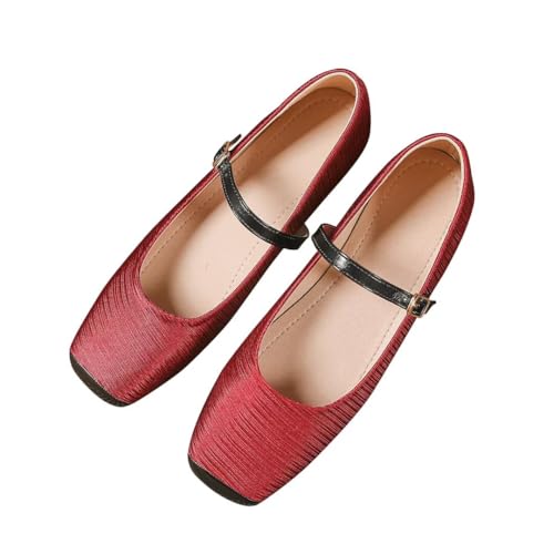 Stunner Women's Black Flats Fashion Square Toe Flat Shoes Soft Slip On Mary Jane Flats Wine red 38(7) 2
