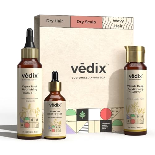Vedix Customized Hair Fall Control Regimen for Dry – Dry Scalp & Wavy Hair – Hair Oil + Shampoo – Vithan Pro Hair Growth Serum