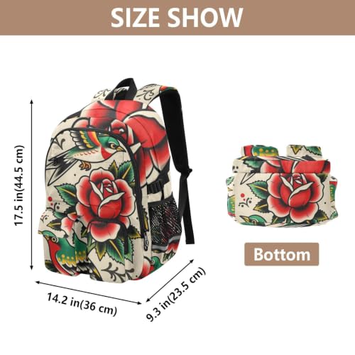 Mochila para laptop rosa con golondrinas estilo tatuaje tradicional para niñas 3