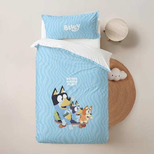 BOHEME | Funda Nórdica Infantil de BLUEY Cama 80 cm con Funda de Almohada 45x110 cm | 100% Algodón Orgánico 144 Hilos | 140x200 cm | Extrasuave e Hipoalergénica | Cierre con Botones Ocultos