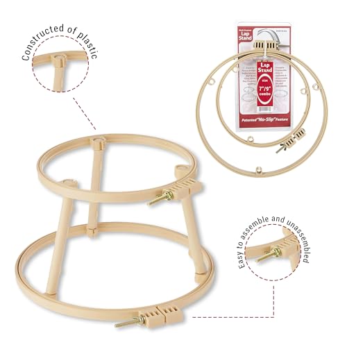 Image of Morgan Combo Hoop Lap Stand | Bundle of 7 & 9 and 7 & 10 Inches No-Slip Embroidery Circle Frame | Portable Design for Sewing Crafters Punch Needle Cross Stitch Needlepoint Arts & Craft | Made in USA
