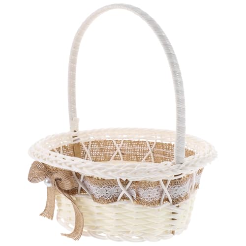 MAGICLULU Panier De Pétales Panier En Osier Avec Anse De Mariage Fleurs Rose Poignée De Panier Pour Les Mariages Panier Fille Faux Cérémonie Paniers Pp