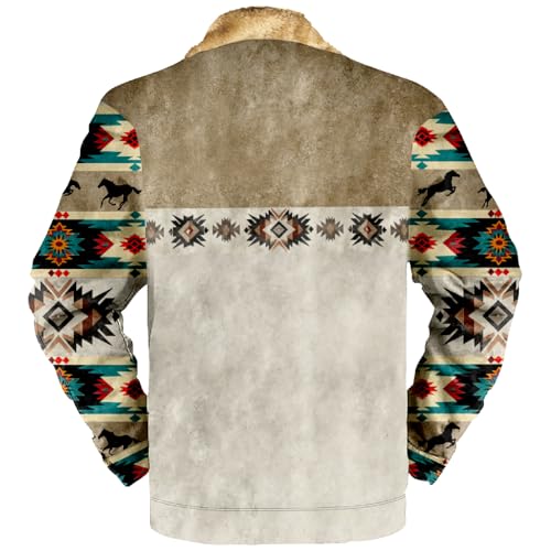 Cowboy Western Jackets for Men Long Sleeve Aztec Sherpa Fleece Lined Zip Up Ethnic Fashion Big And Tall Warm Coat4