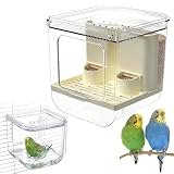 IYOIYA 鳥 自動給餌器 バードバス 2in1 インコ 餌入れ 飛び散らない 外付け 大容量 鳥かご ケージ 固定 給餌器 自動 フードフィーダー 透明 水浴び 容器 文鳥 セキセイインコ オカメインコ 小鳥 中型鳥 省スペース 多機能 鳥用品