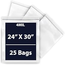 Reclosable Zip Poly Bags 4Mil, 24" X 30" & 25 Bags | Low-Density Polyethylene LDPE, Durable Poly Baggies | Plastic Zip Lock Storage for Food, Jewelry, Small Parts, and More