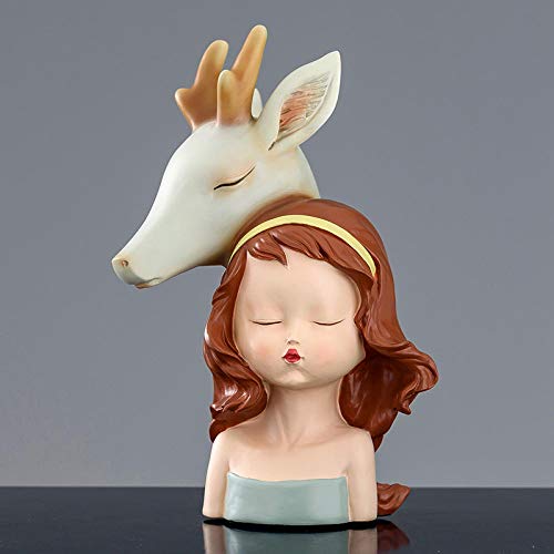 Statue de cerf et jeune fille bleue : l'art poétique pour votre buffet moderne