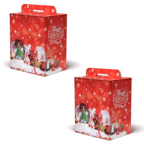 ACAN Tradineur Conjunto de 2 caixas de cartão para lote de Natal, caixa dobrável com alça, guardar presentes, garrafas de vinho, resistente (vermelho - 28 x 20,5 x 34 cm)