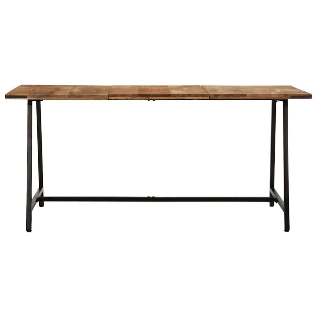 Table à manger en bois de manguier massif d'ébénisterie et piétement métallique architectural