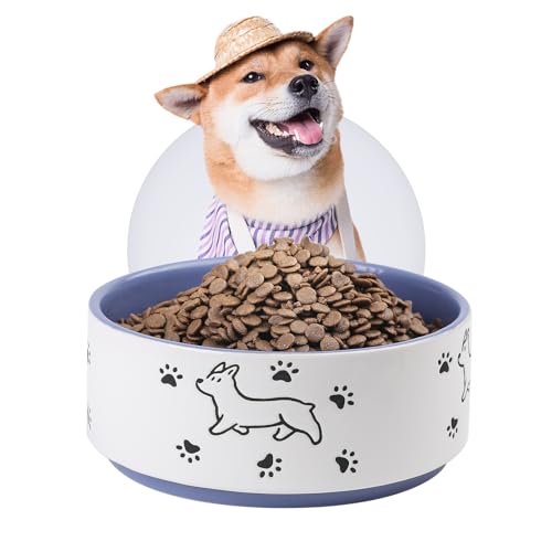 Keramik Futternapf für Hunde - Großer Hundenapf mit fröhlichem Welpenmotiv - Fressnapf und Wassernapf für mittelgroße bis große Hunde - 1900 ml - Durchmesser 20,3 cm - Lila